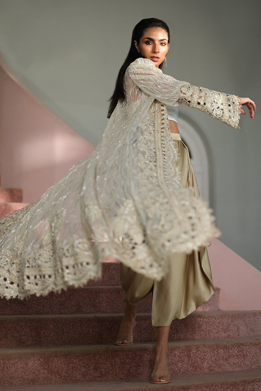 Bone Cutwork Embroidered Tulle Salwar Kameez (3-Piece) - Image 4