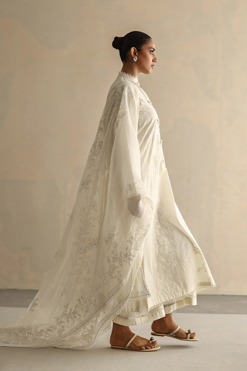 Ivory Embroidered Soft Voile Cotton Kurta Set (3-Piece) - Image 5