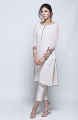 Off-White Zari Chiffon Tunic & Raw Silk Trousers (2-Piece) - Image 2