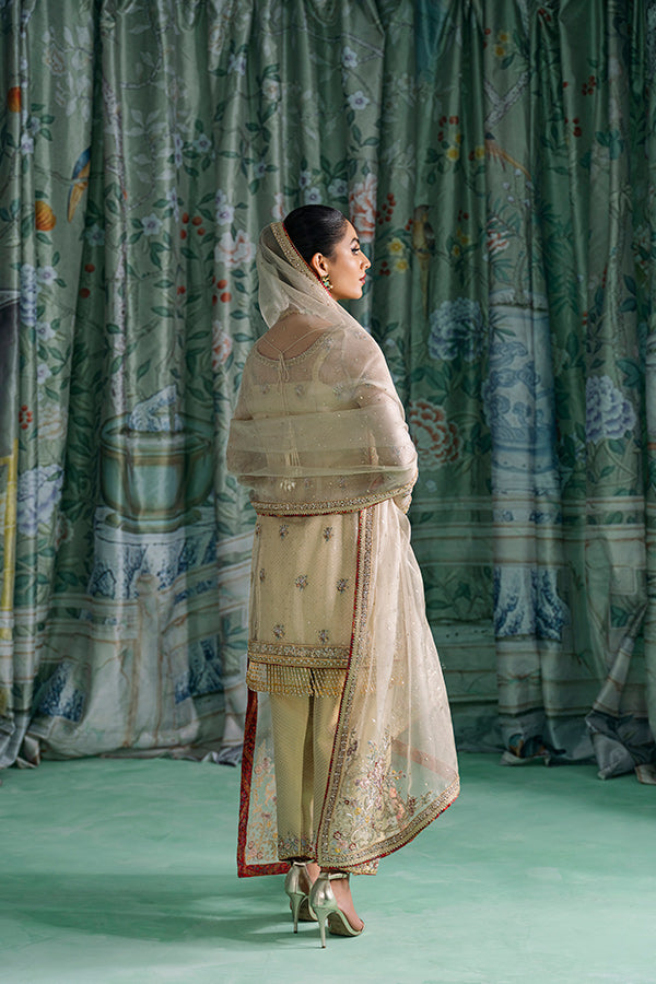 Pakistani Ivory Aari & Zardozi Zari Net Salwar Kameez (3-Piece) - Image 6