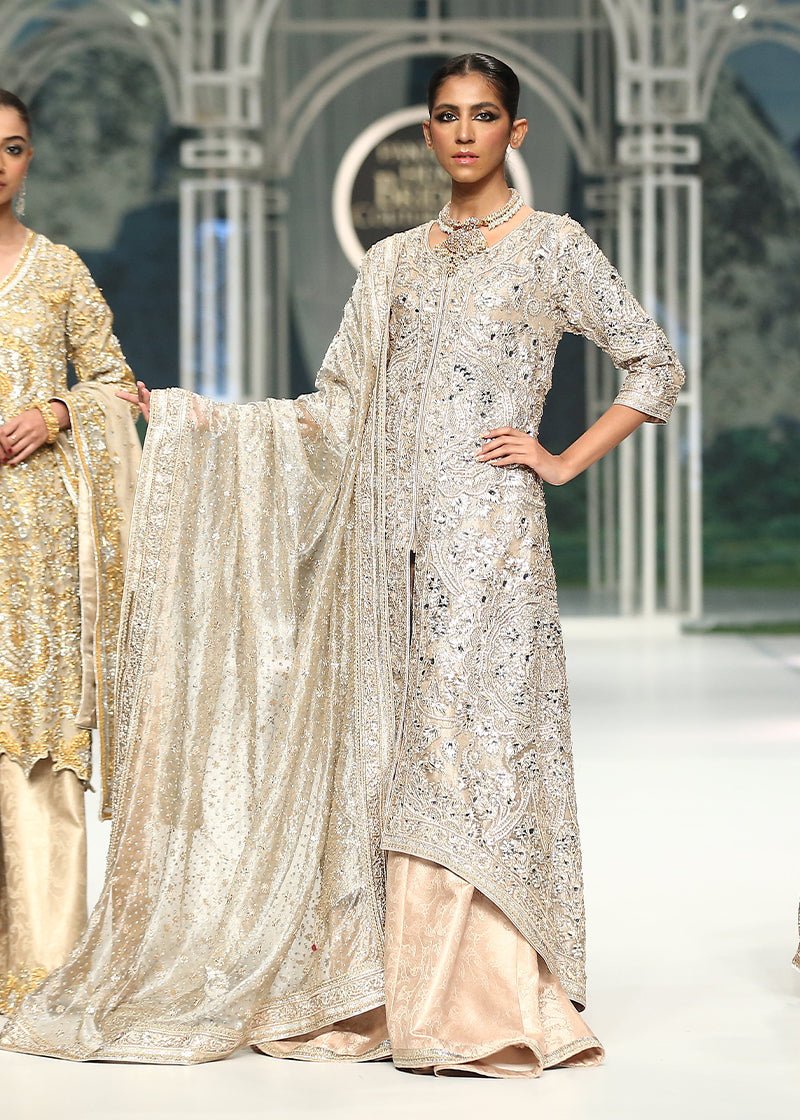 Ivory Zari Net Coat with Dori, Gota & Stone Work (3-Piece) - Image 1