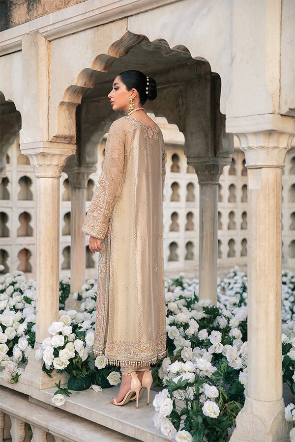 Ivory Gold Hand-Embellished Zari Net Salwar Kameez (3-Piece) - Image 2