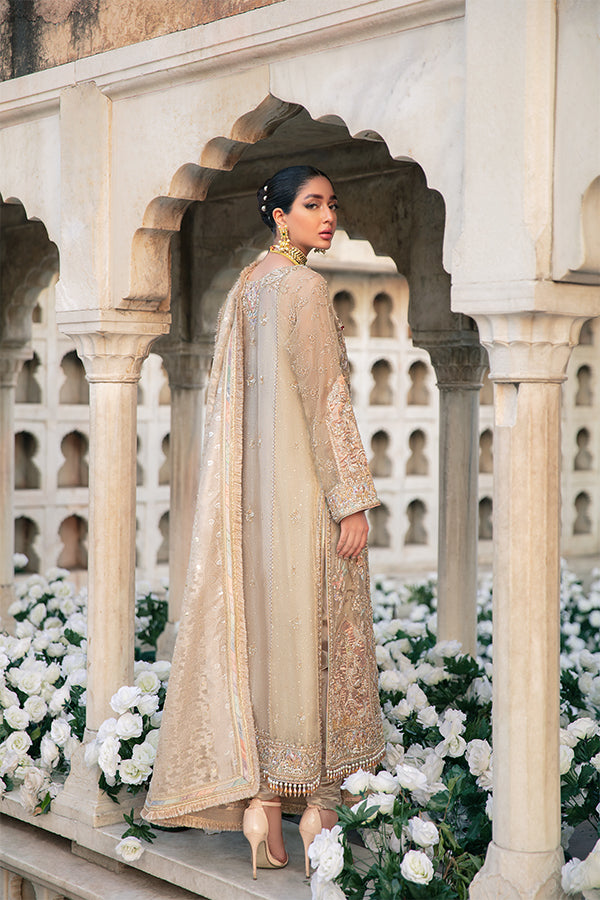 Ivory Gold Hand-Embellished Zari Net Salwar Kameez (3-Piece) - Image 3