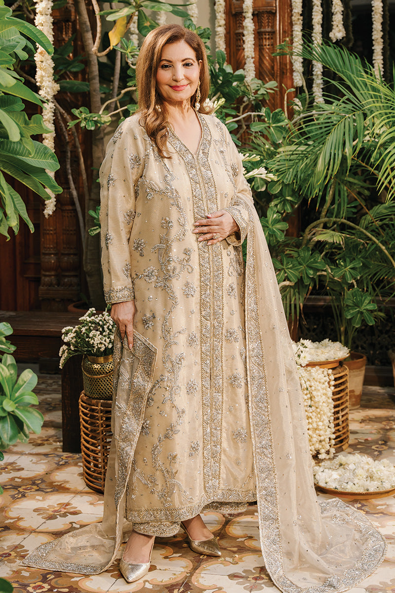 Off-White Zardozi Zari Net & Jamawar Kurta (3-Piece) - Image 1