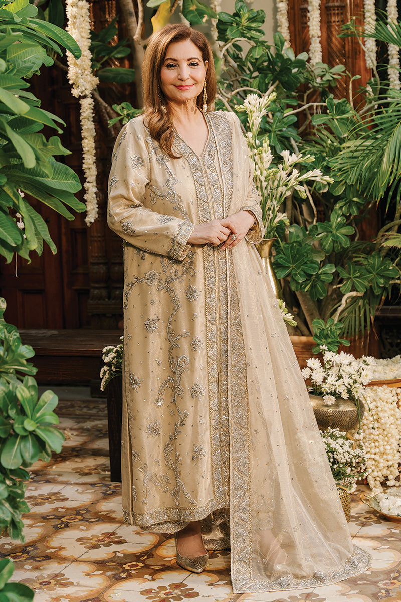 Off-White Zardozi Zari Net & Jamawar Kurta (3-Piece) - Image 3