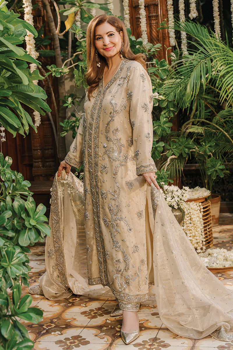 Off-White Zardozi Zari Net & Jamawar Kurta (3-Piece) - Image 5