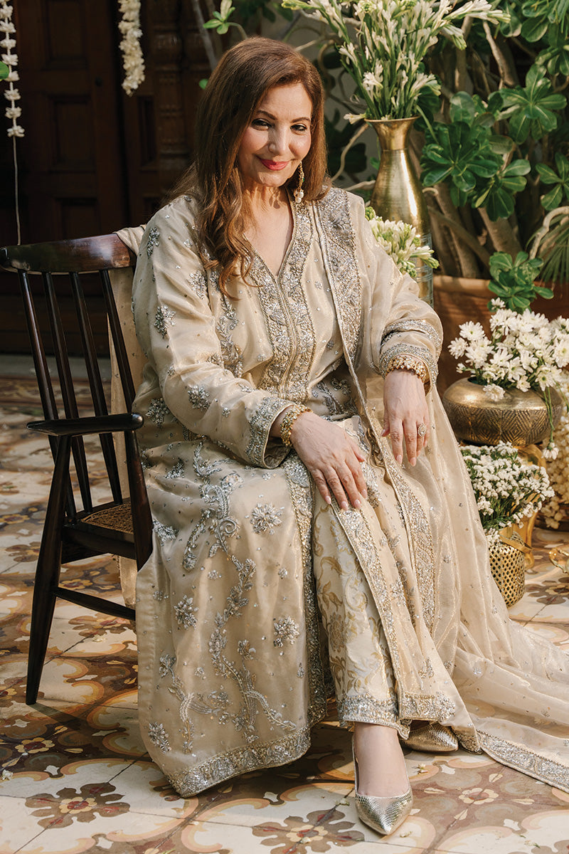 Off-White Zardozi Zari Net & Jamawar Kurta (3-Piece) - Image 6