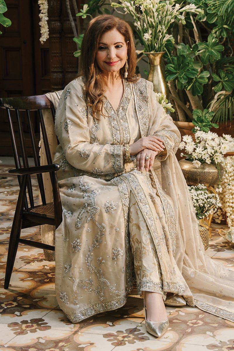 Off-White Zardozi Zari Net & Jamawar Kurta (3-Piece) - Image 7