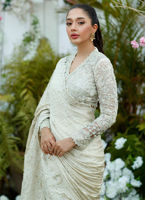 Pakistani Ivory Hand-Embellished Charmeuse Saree (2-Piece) - Image 4