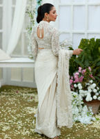 Pakistani Ivory Hand-Embellished Charmeuse Saree (2-Piece) - Image 6
