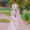 Ivory Beaded Raw Silk & Chiffon Saree (2-Piece) - Image 2