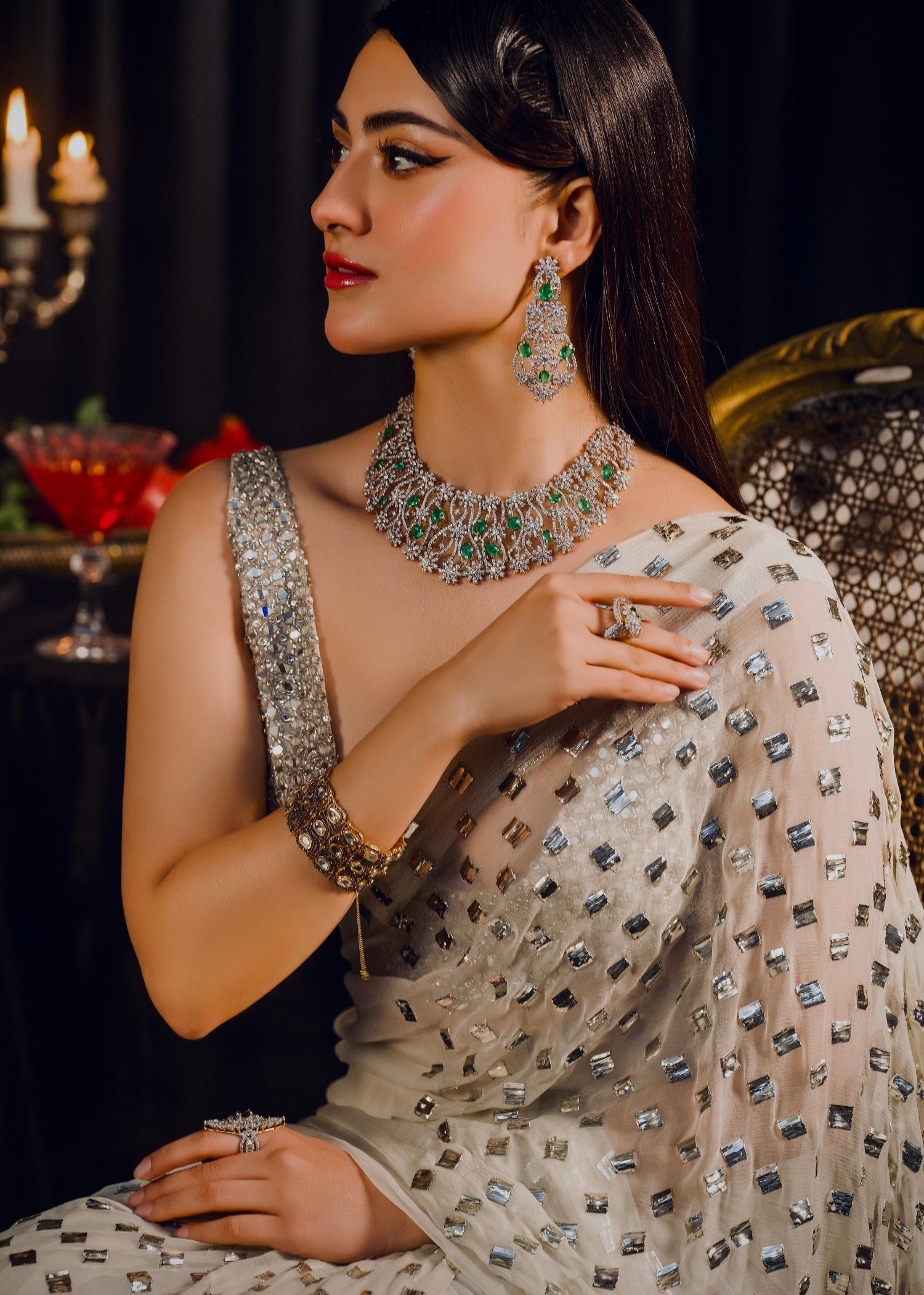 Porcelain Mukesh Chiffon Saree with Net Blouse (2-Piece) - Image 1