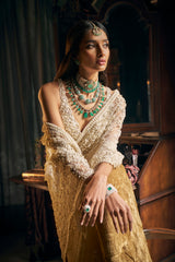 Indian Ivory Three-Dimensional Embroidered Net Saree (2-Piece) - Image 6