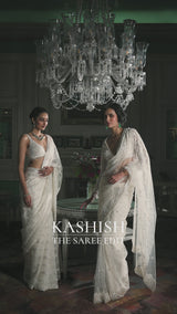 Ivory Platinum Cut Sequin Net Saree (2-Piece) - Image 8