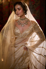 Indian Ivory Gota Patti Organza Saree (2-Piece) - Image 5