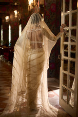 Indian Ivory Gota Patti Organza Saree (2-Piece) - Image 6