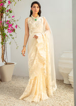 Offwhite Lace & Ruffle Organza Saree (2-Piece) - Image 2