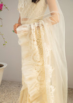 Offwhite Lace & Ruffle Organza Saree (2-Piece) - Image 3