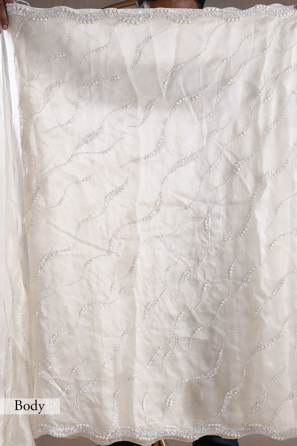 Indian Off-White Embellished Organza Saree (2-Piece) - Image 7