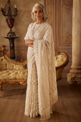 Indian Ivory Embroidered Organza Saree (2-Piece) - Image 2