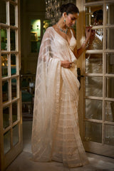 Indian Ivory Sequin Organza Saree with Embroidered Blouse (2-Piece) - Image 2