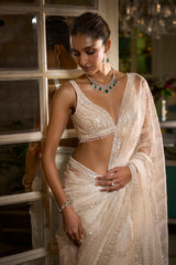 Indian Ivory Sequin Organza Saree with Embroidered Blouse (2-Piece) - Image 3