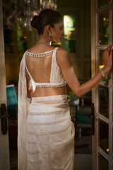 Indian Ivory Sequin Organza Saree with Embroidered Blouse (2-Piece) - Image 4