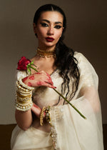 Pakistani Ivory Sequin Organza Saree with Chanderi Silk Blouse (3-Piece) - Image 3