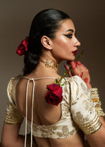 Pakistani Ivory Sequin Organza Saree with Chanderi Silk Blouse (3-Piece) - Image 4