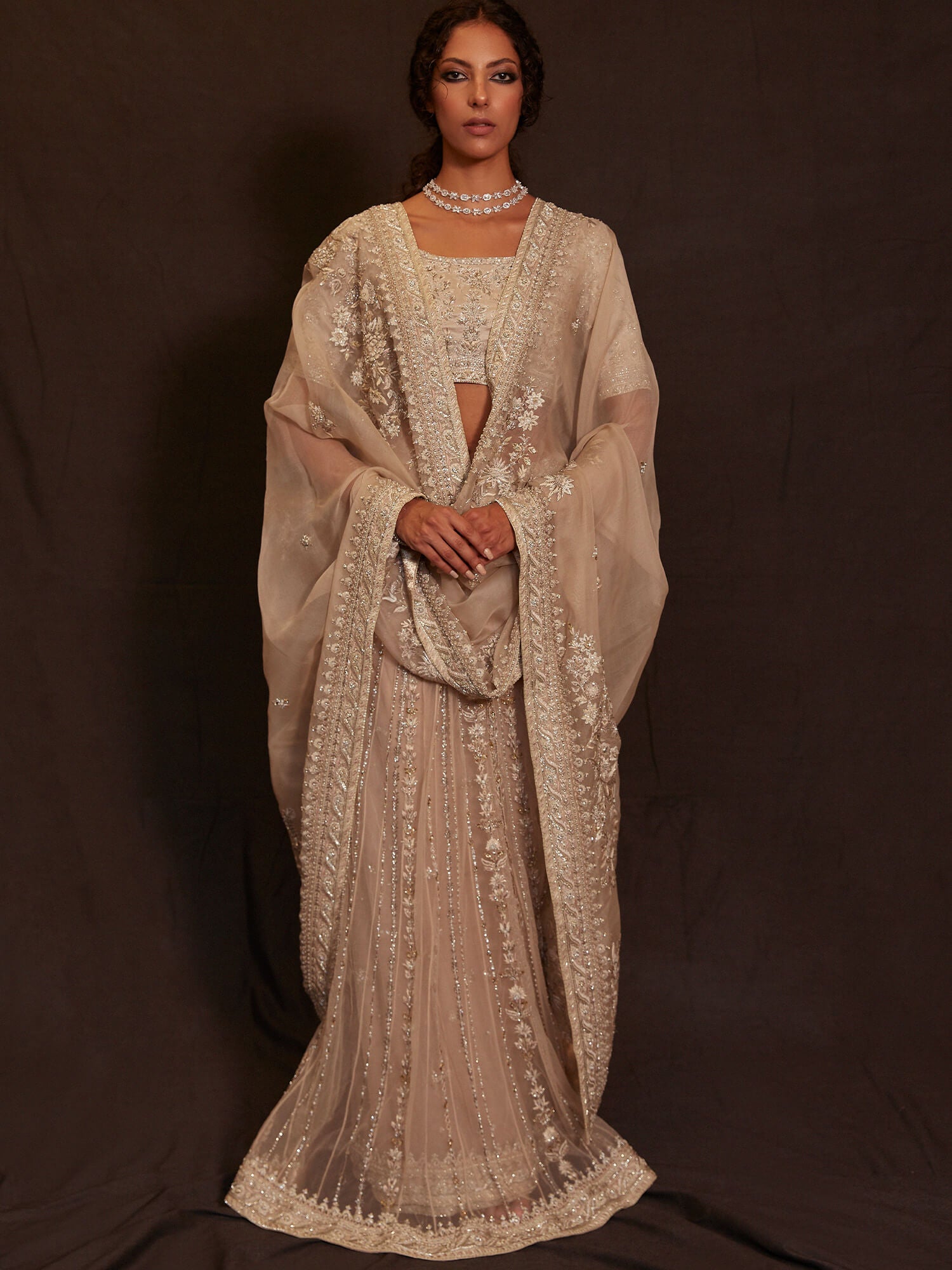Ivory Zardozi Organza & Raw Silk Sari (2-Piece) - Image 1