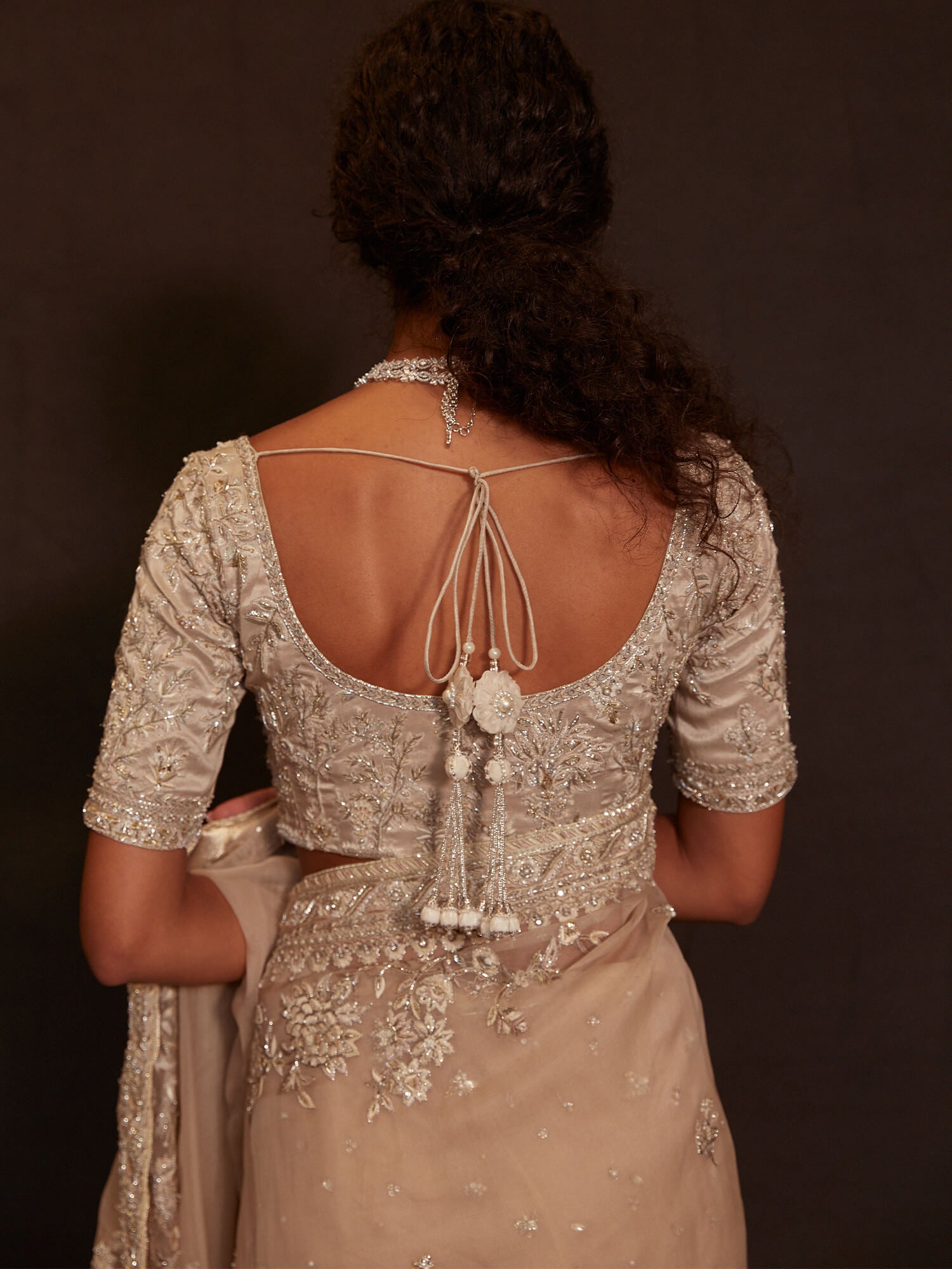 Ivory Zardozi Organza & Raw Silk Sari (2-Piece) - Image 2