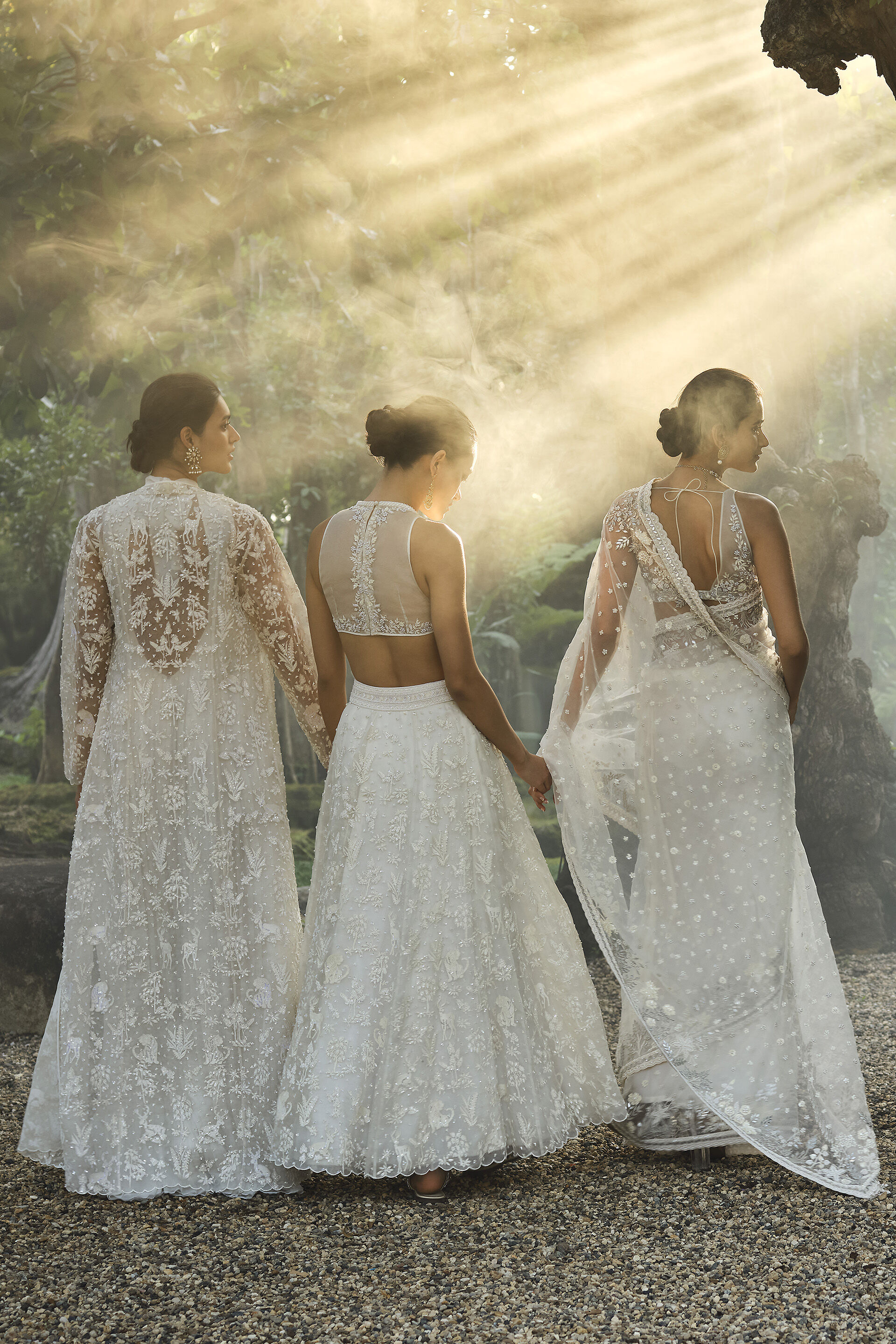 Indian Ivory Gota Patti Embroidered Silk Saree (2-Piece) - Image 4