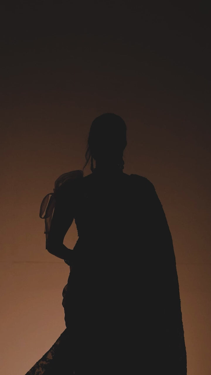 Pakistani Off-White & Gold Embellished Silk Saree (3-Piece) - Image 9