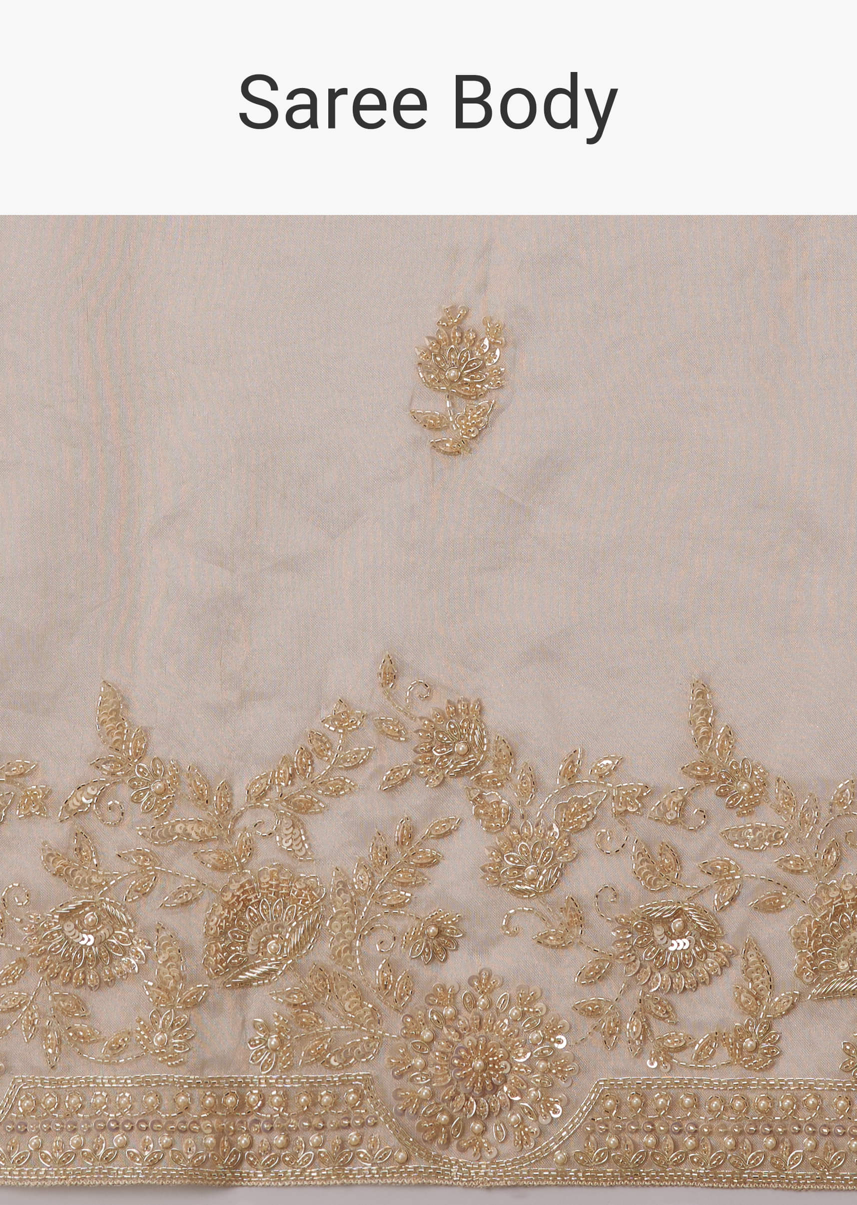 Beige Ivory Embroidered Tissue Saree (2-Piece) - Image 8