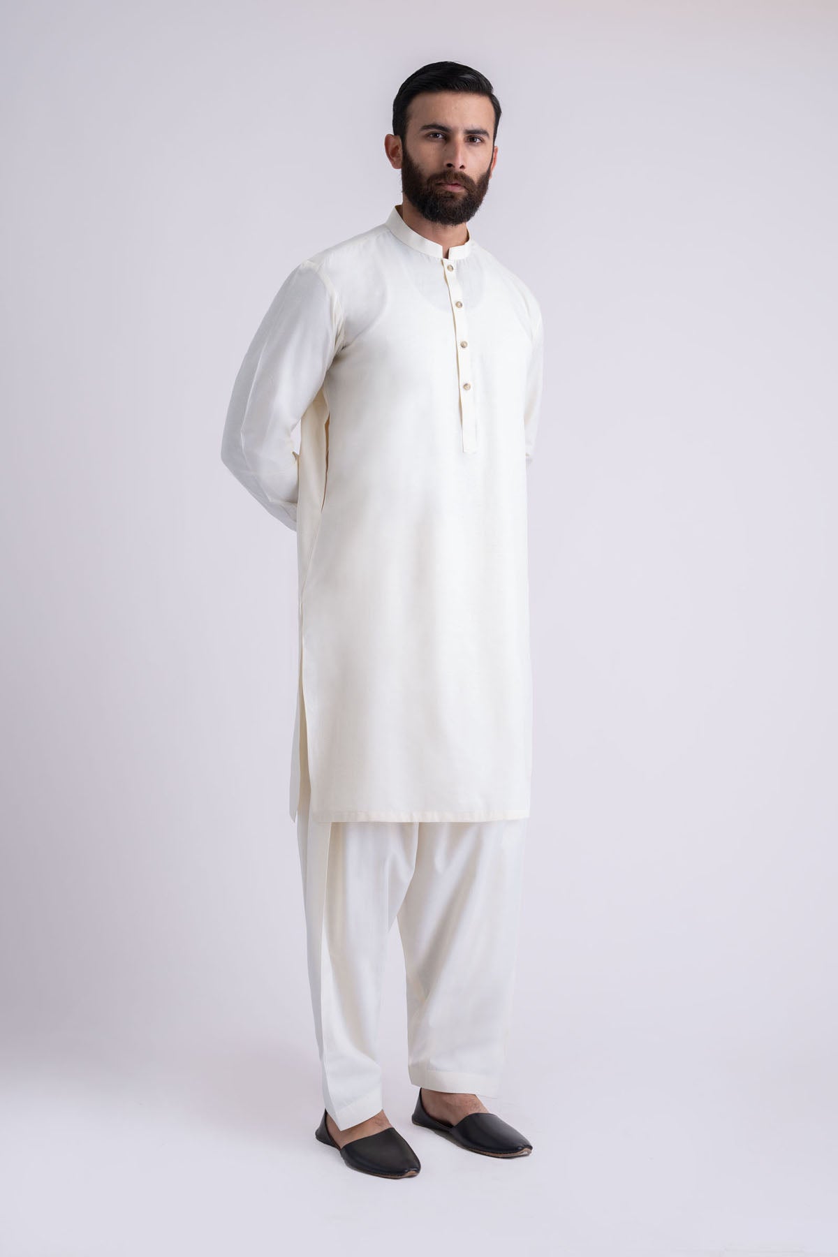 Off-White Crystal Karandi Shalwar Kameez (2-Piece) - Image 3