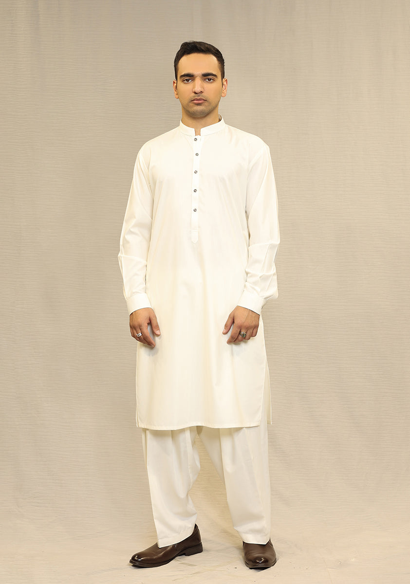 Antique White Poly Viscose Slim Fit Shalwar Kameez (2-Piece) - Image 2