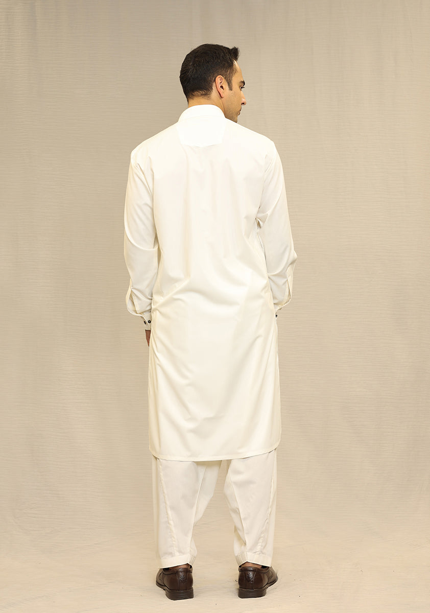 Antique White Poly Viscose Slim Fit Shalwar Kameez (2-Piece) - Image 3