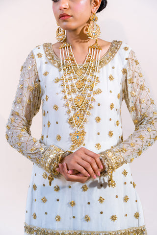 Ivory Gold Embroidered Silk Blend Sharara (3-Piece) - Image 4
