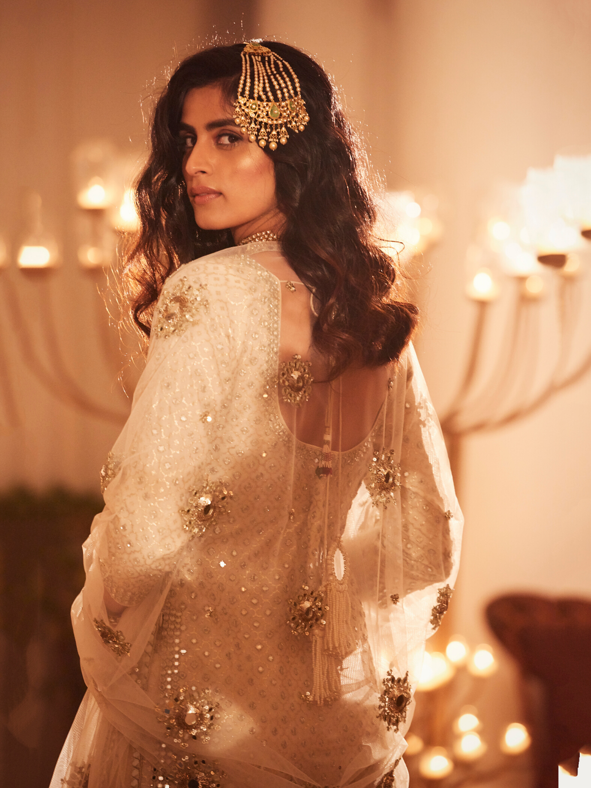 Indian Ivory Mirror Work Chanderi & Net Sharara (3-Piece) - Image 6