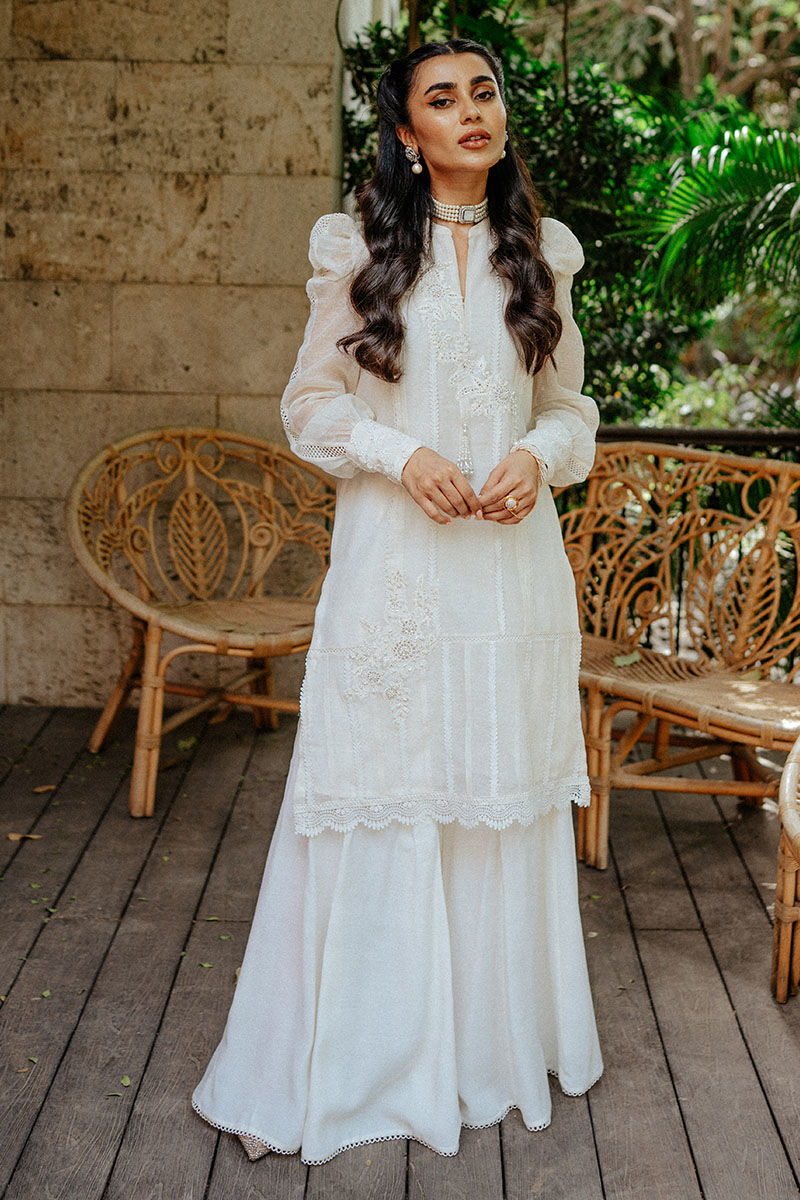 Ivory Embroidered Chiffon Jacquard Sharara (2-Piece) - Image 1