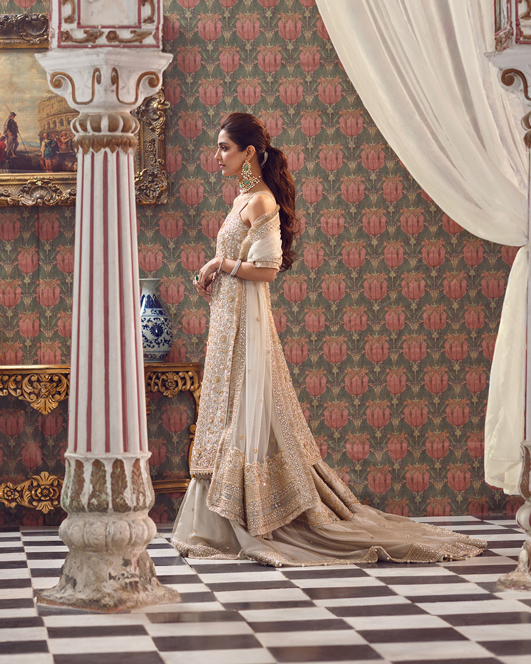 Ivory Hand-Embellished Chiffon Sharara (3-Piece) - Image 2