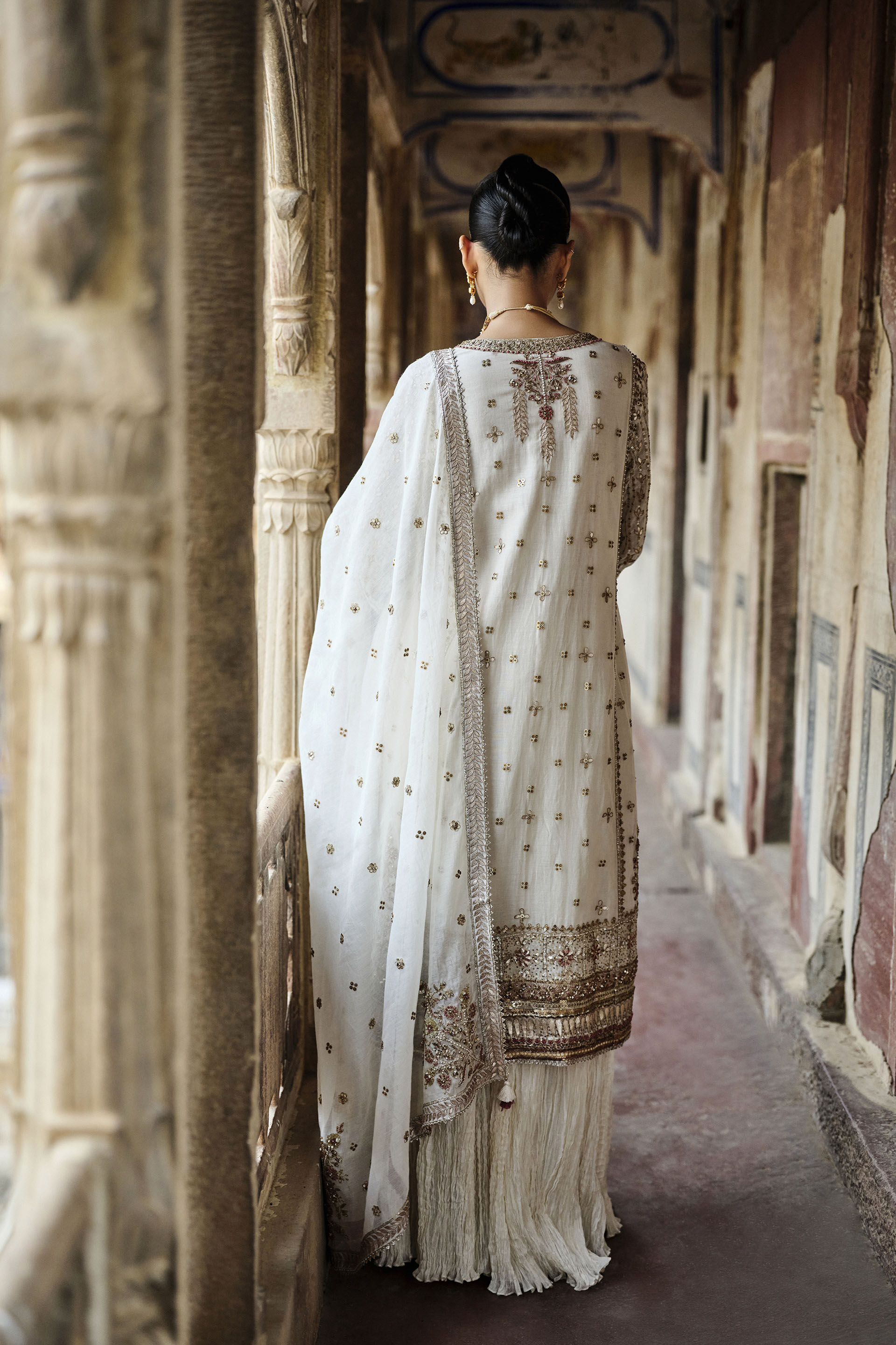 Indian Ivory Gota Patti Cotton-Silk Sharara Set (3-Piece) - Image 2