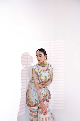 Pakistani Off-White Embroidered Crinkle Sharara Set (2-Piece) - Image 3