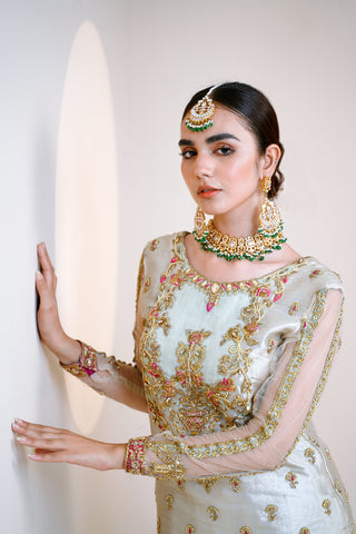 Pakistani Off-White Embroidered Crinkle Sharara Set (2-Piece) - Image 4