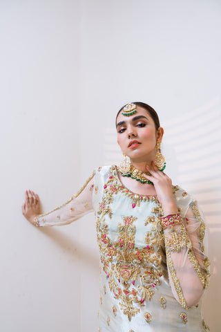 Off-White Embroidered Crinkle Sharara Set (2-Piece) - Image 6