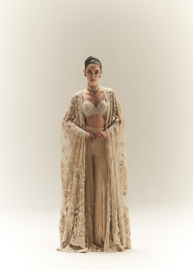 Indian Ivory Embroidered Georgette Sharara Set (3-Piece) - Image 2