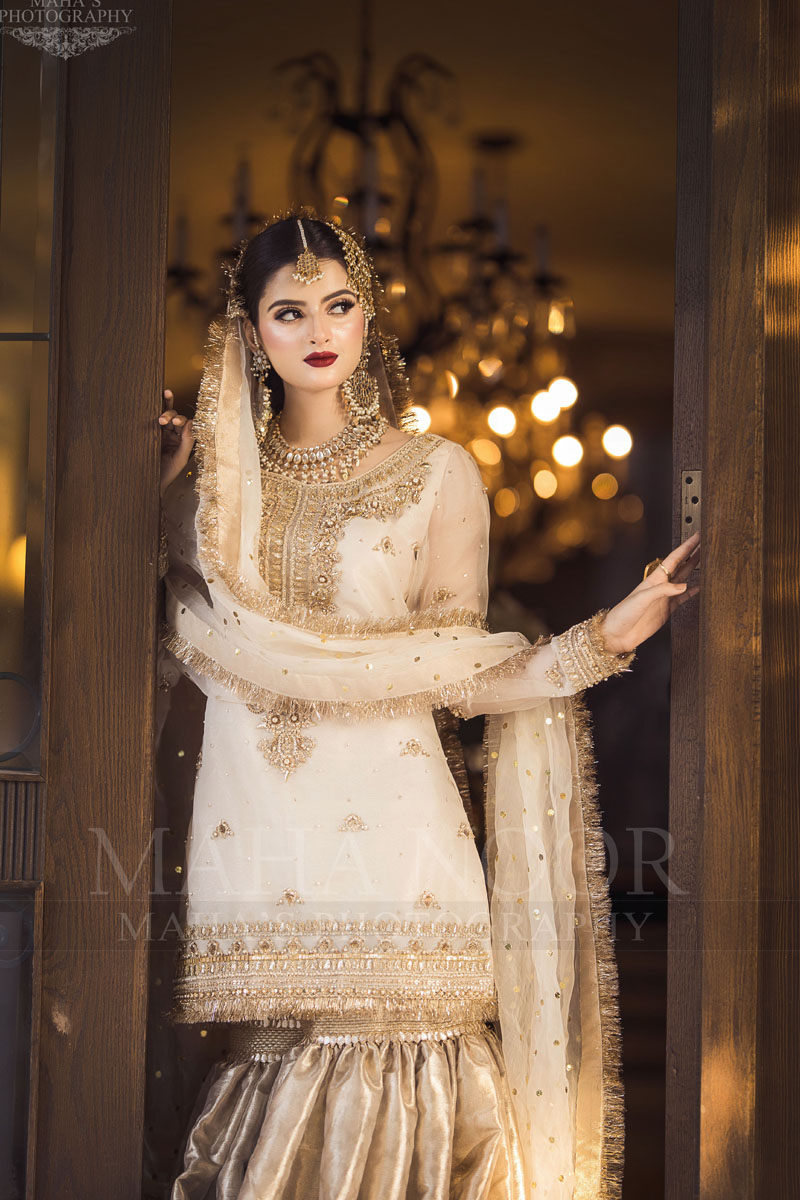 Ivory Embellished Organza Sharara Dress (3-Piece) - Image 1