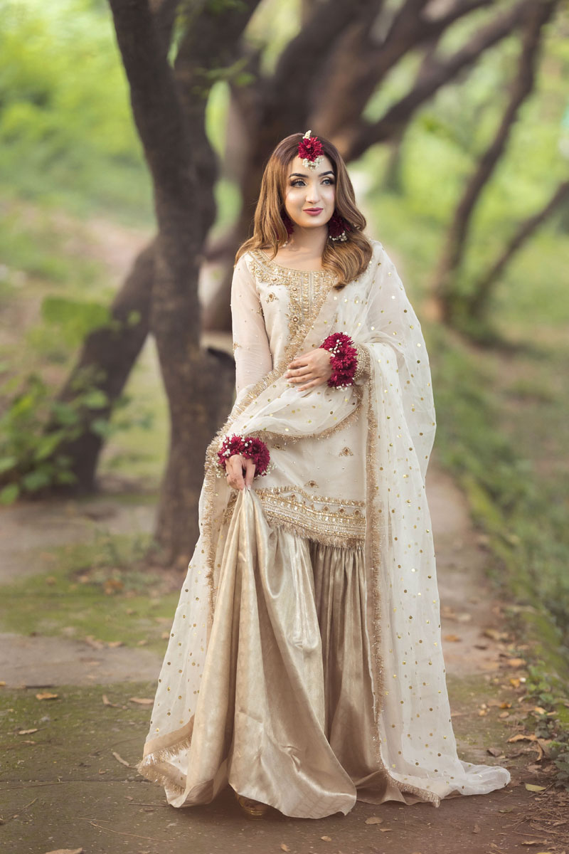 Ivory Embellished Organza Sharara Dress (3-Piece) - Image 3