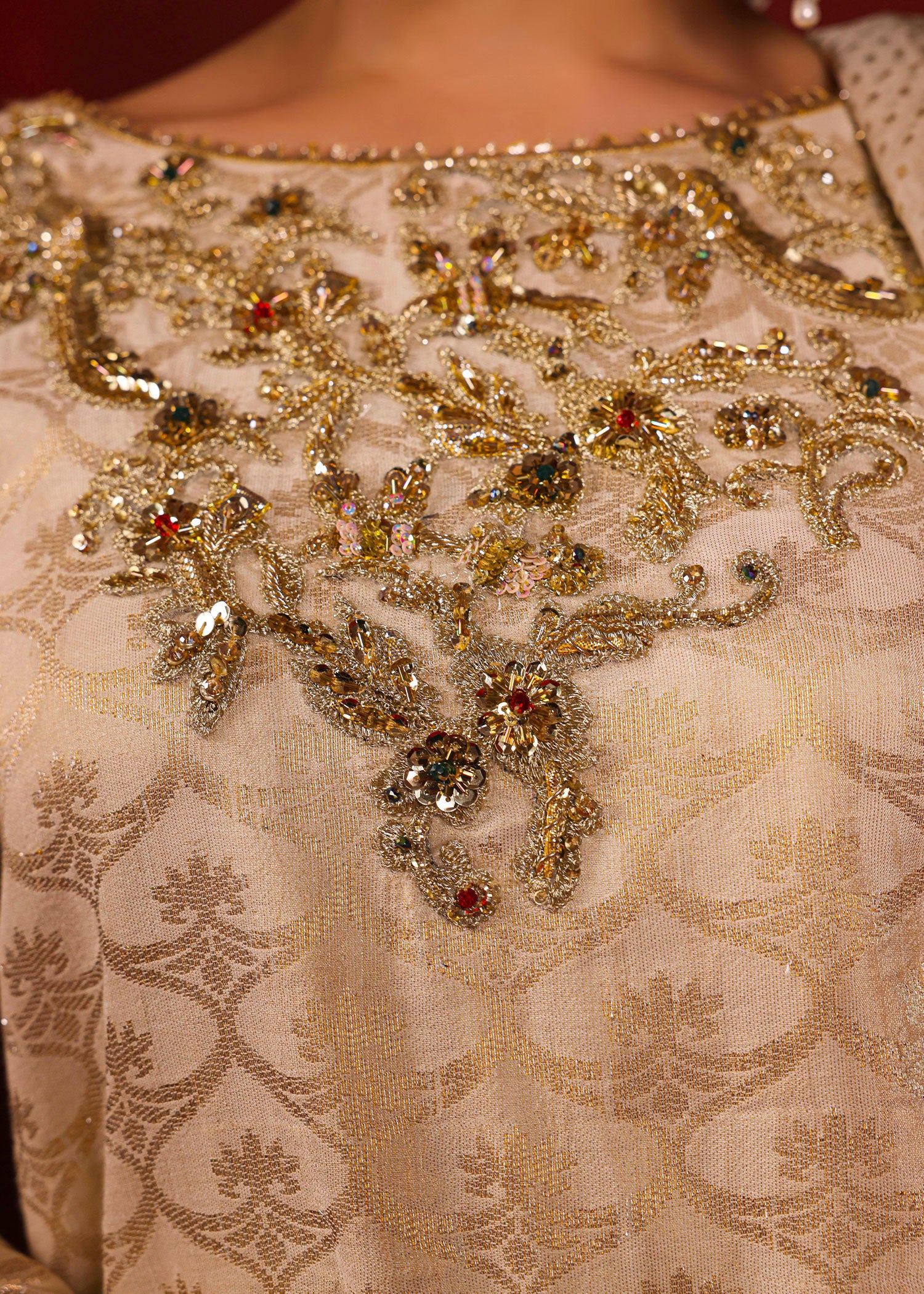 Pakistani Off-White Ada Work Jacquard Sharara (3-Piece) - Image 3