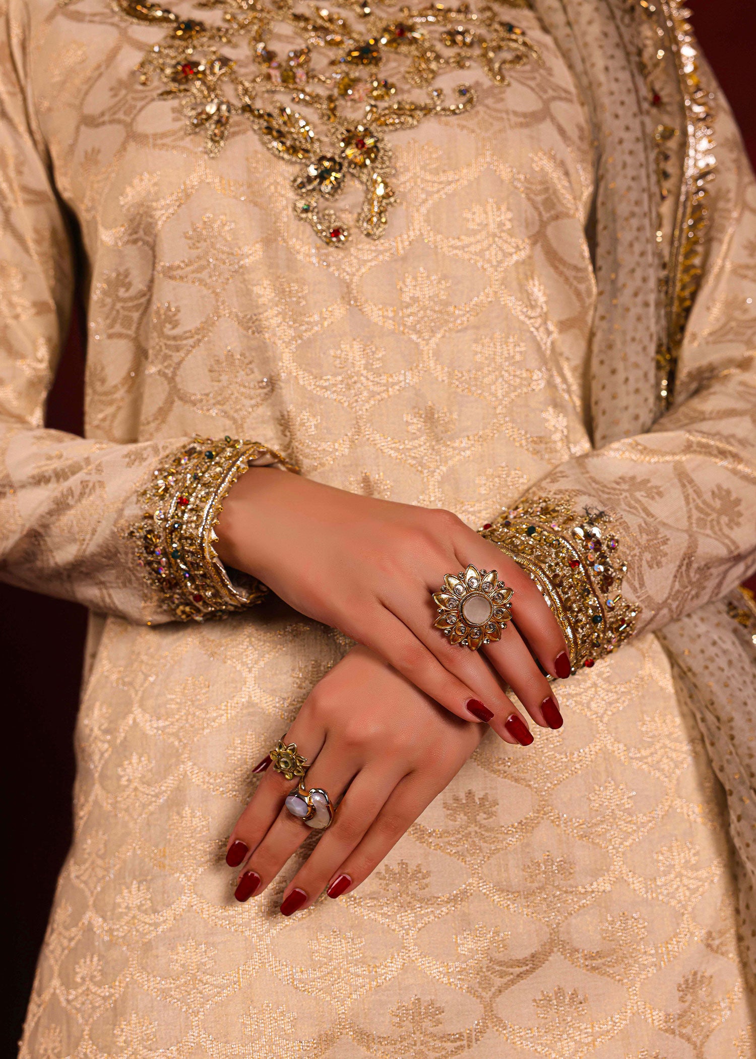 Pakistani Off-White Ada Work Jacquard Sharara (3-Piece) - Image 4